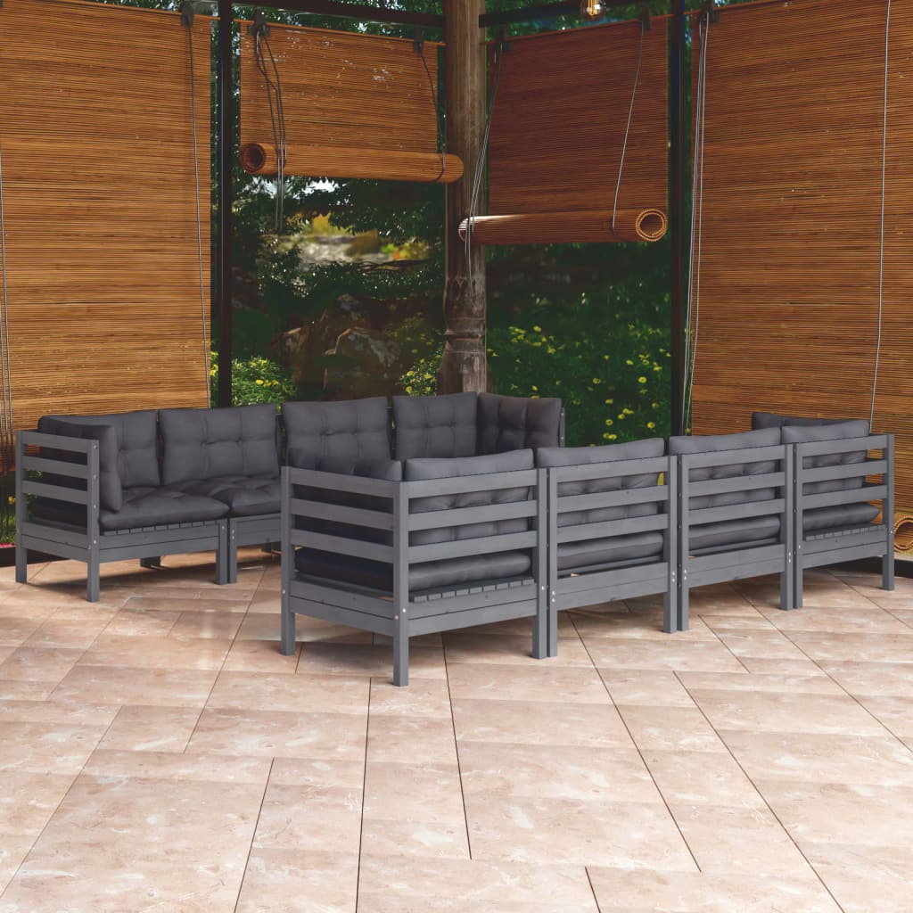Set Mobilier De Grădină Cu Perne, 9 Piese, Lemn Masiv De Pin