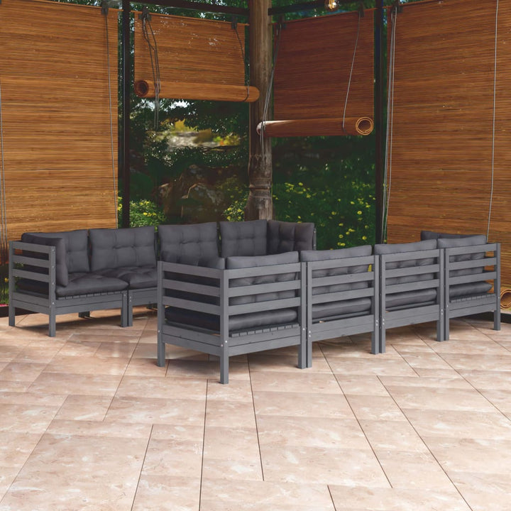 Set Mobilier De Grădină Cu Perne, 9 Piese, Lemn Masiv De Pin
