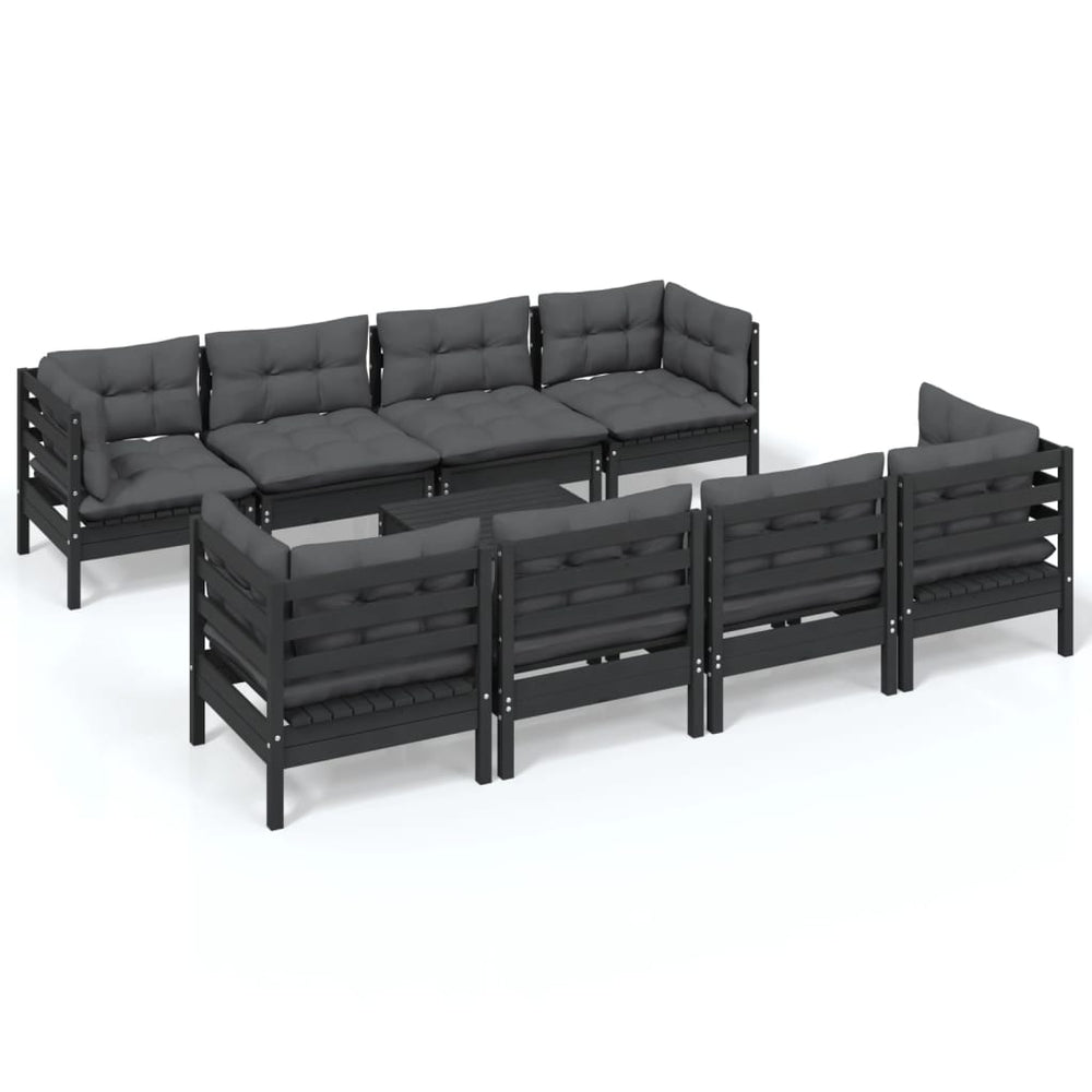 Set Mobilier De Grădină Cu Perne, 9 Piese, Lemn Masiv De Pin