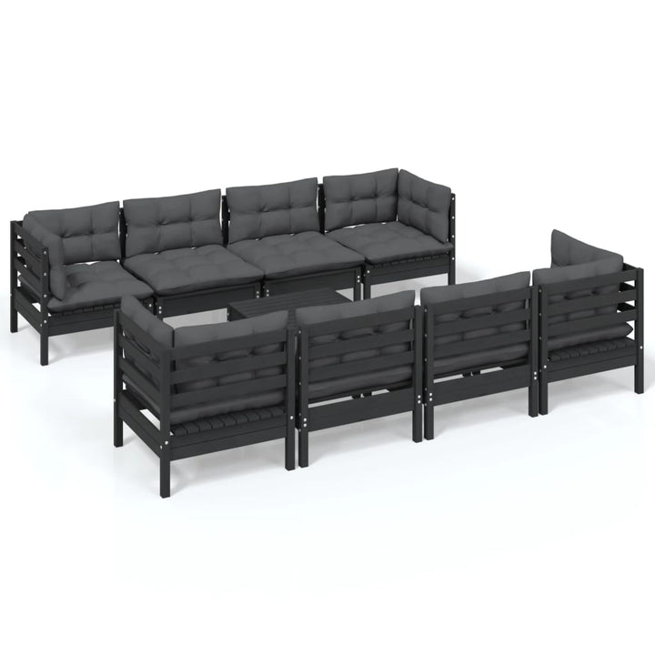 Set Mobilier De Grădină Cu Perne, 9 Piese, Lemn Masiv De Pin