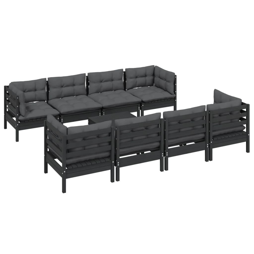 Set Mobilier De Grădină Cu Perne, 9 Piese, Lemn Masiv De Pin