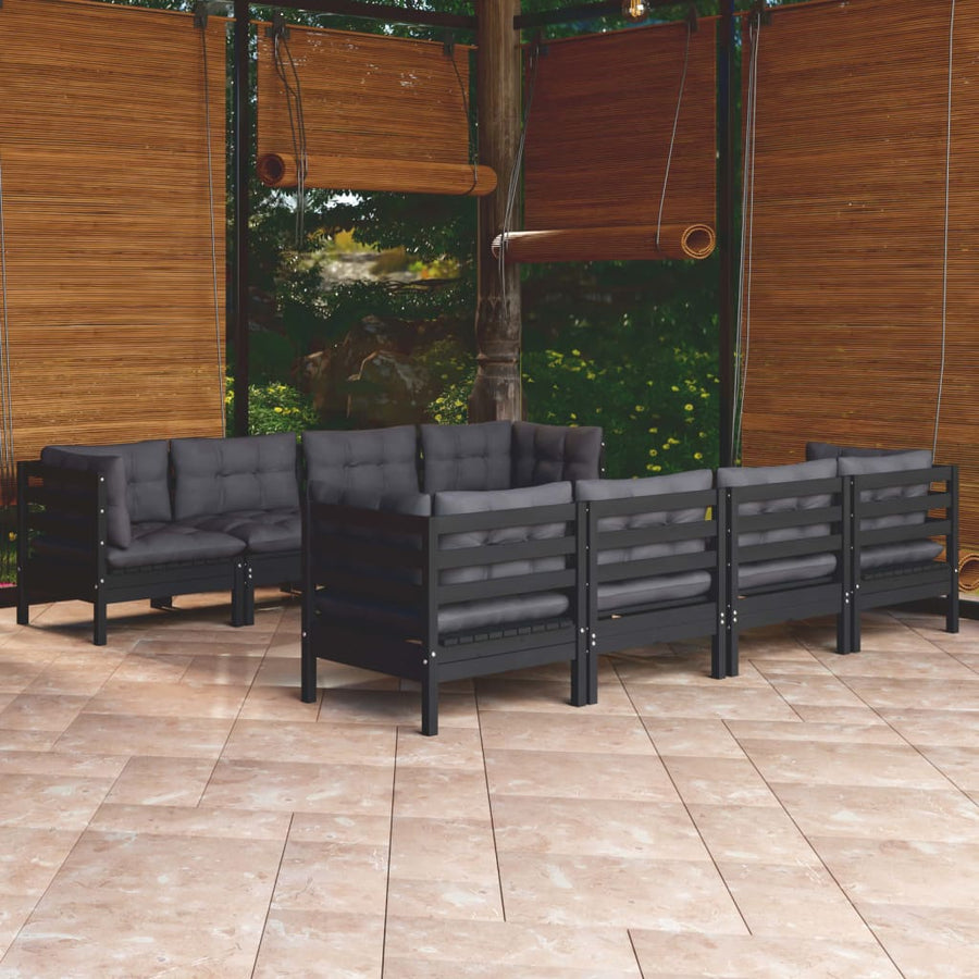Set Mobilier De Grădină Cu Perne, 9 Piese, Lemn Masiv De Pin