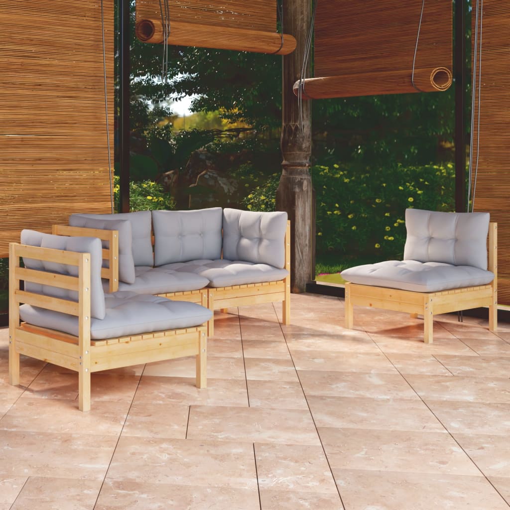 Set Mobilier Grădină Cu Perne Crem, 4 Piese, Lemn De Pin