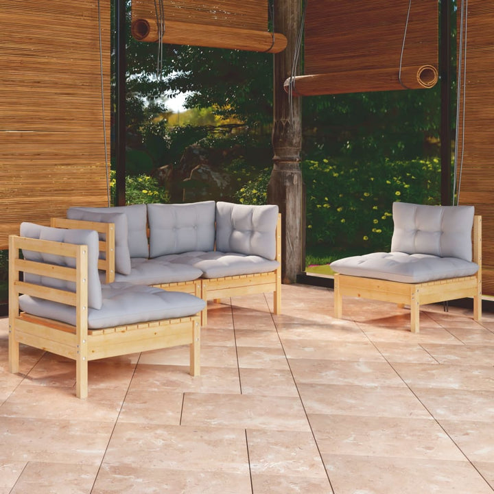 Set Mobilier Grădină Cu Perne Crem, 4 Piese, Lemn De Pin