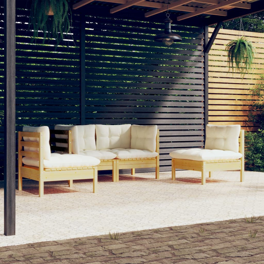 Set Mobilier Grădină Cu Perne Crem, 4 Piese, Lemn De Pin