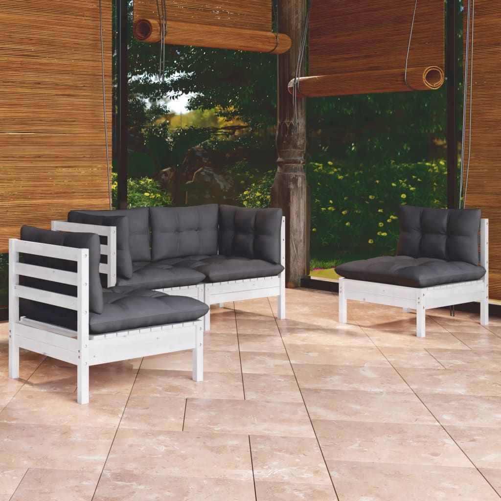 Set Mobilier Grădină Cu Perne Crem, 4 Piese, Lemn De Pin