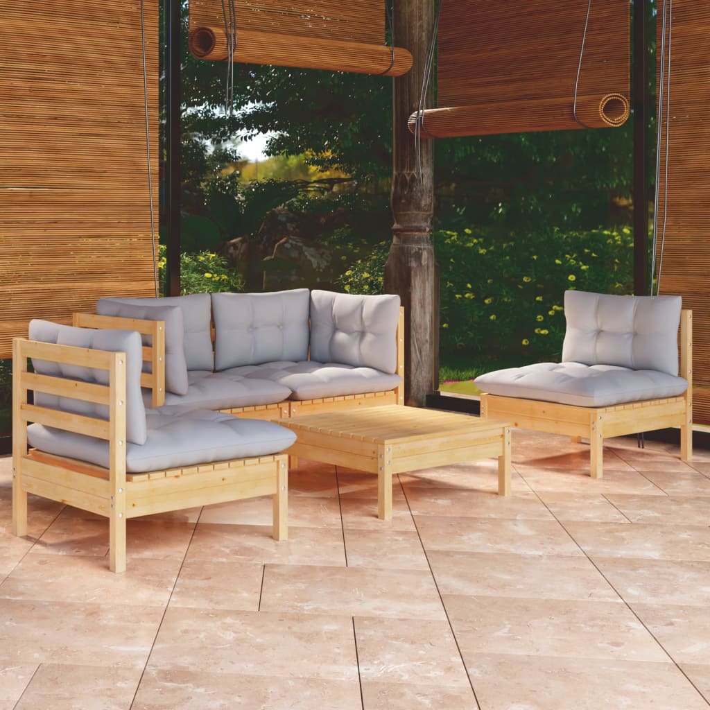 Set Mobilier Grădină Cu Perne, 5 Piese, Lemn Masiv De Pin