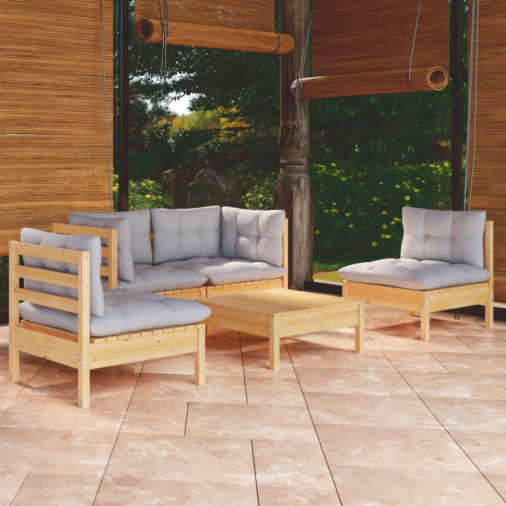 Set Mobilier Grădină Cu Perne, 5 Piese, Lemn Masiv De Pin