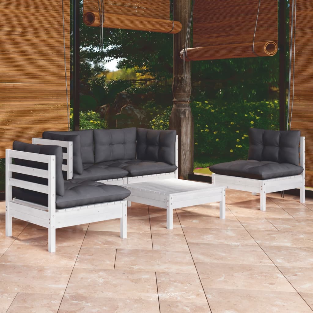 Set Mobilier Grădină Cu Perne, 5 Piese, Lemn Masiv De Pin