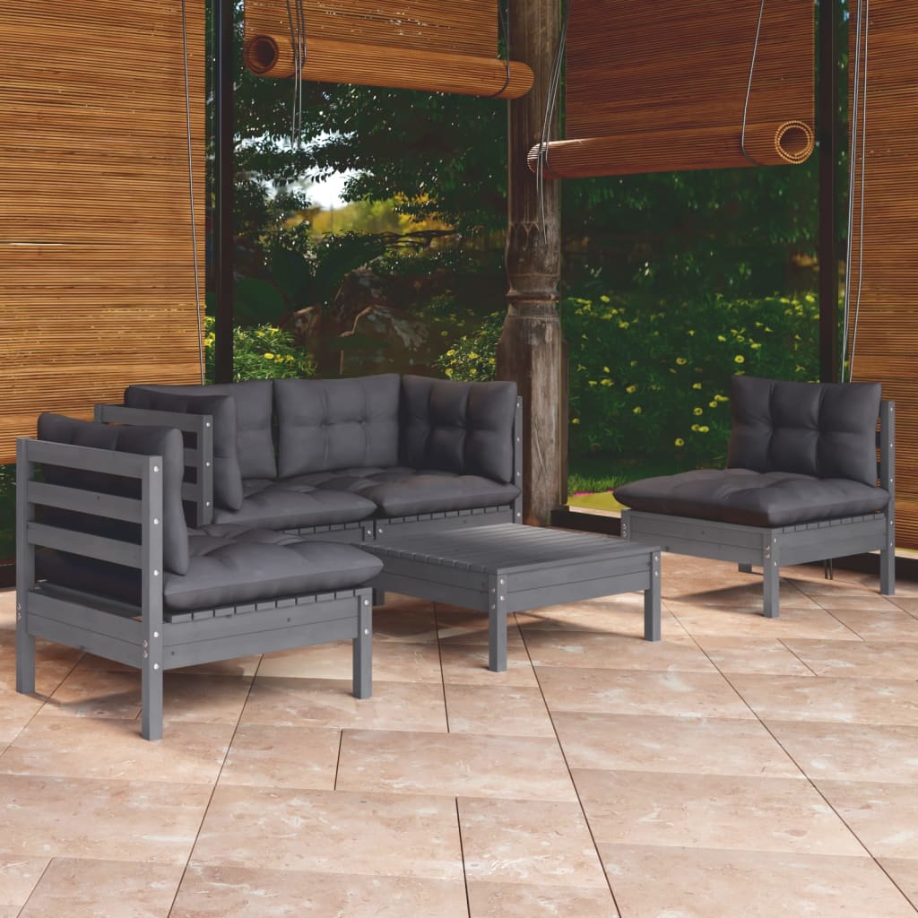 Set Mobilier Grădină Cu Perne, 5 Piese, Lemn Masiv De Pin