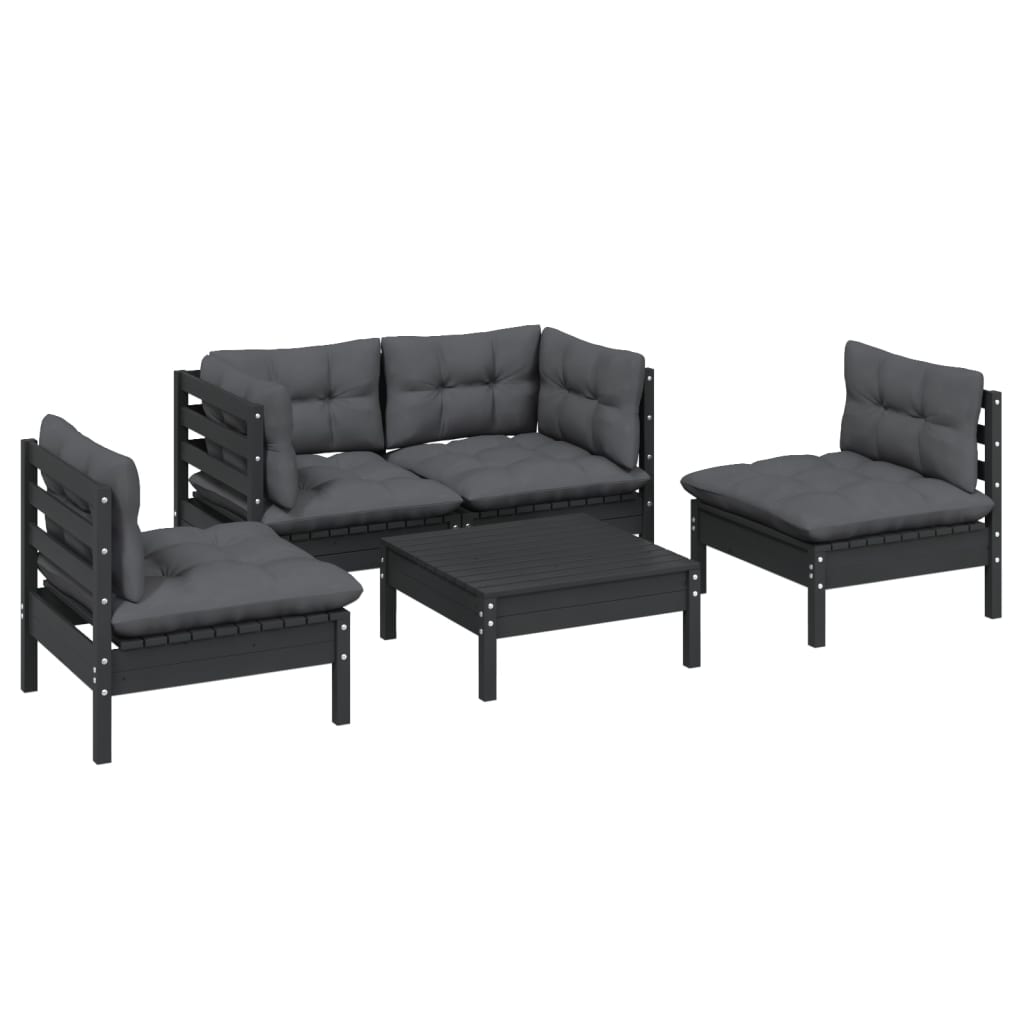Set Mobilier Grădină Cu Perne, 5 Piese, Lemn Masiv De Pin
