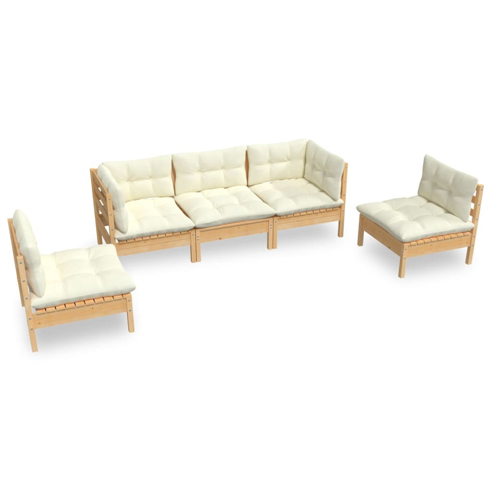 Set Mobilier Grădină Cu Perne Crem, 5 Piese, Lemn Masiv De Pin