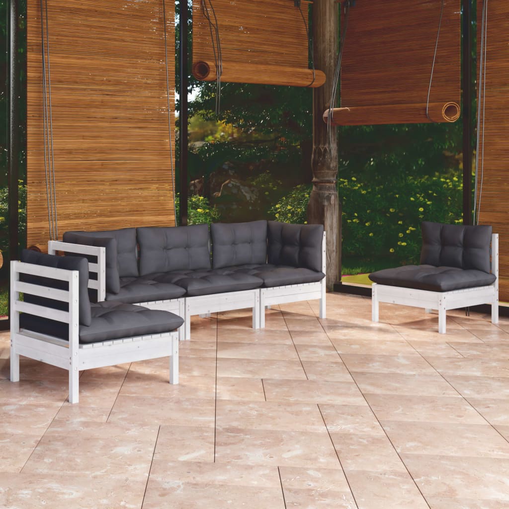 Set Mobilier Grădină Cu Perne Crem, 5 Piese, Lemn Masiv De Pin