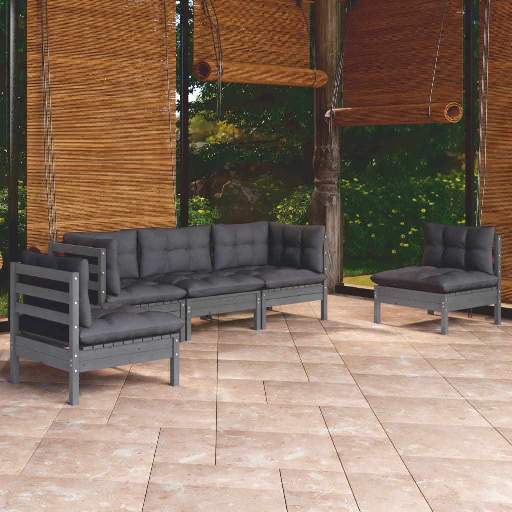 Set Mobilier Grădină Cu Perne Crem, 5 Piese, Lemn Masiv De Pin
