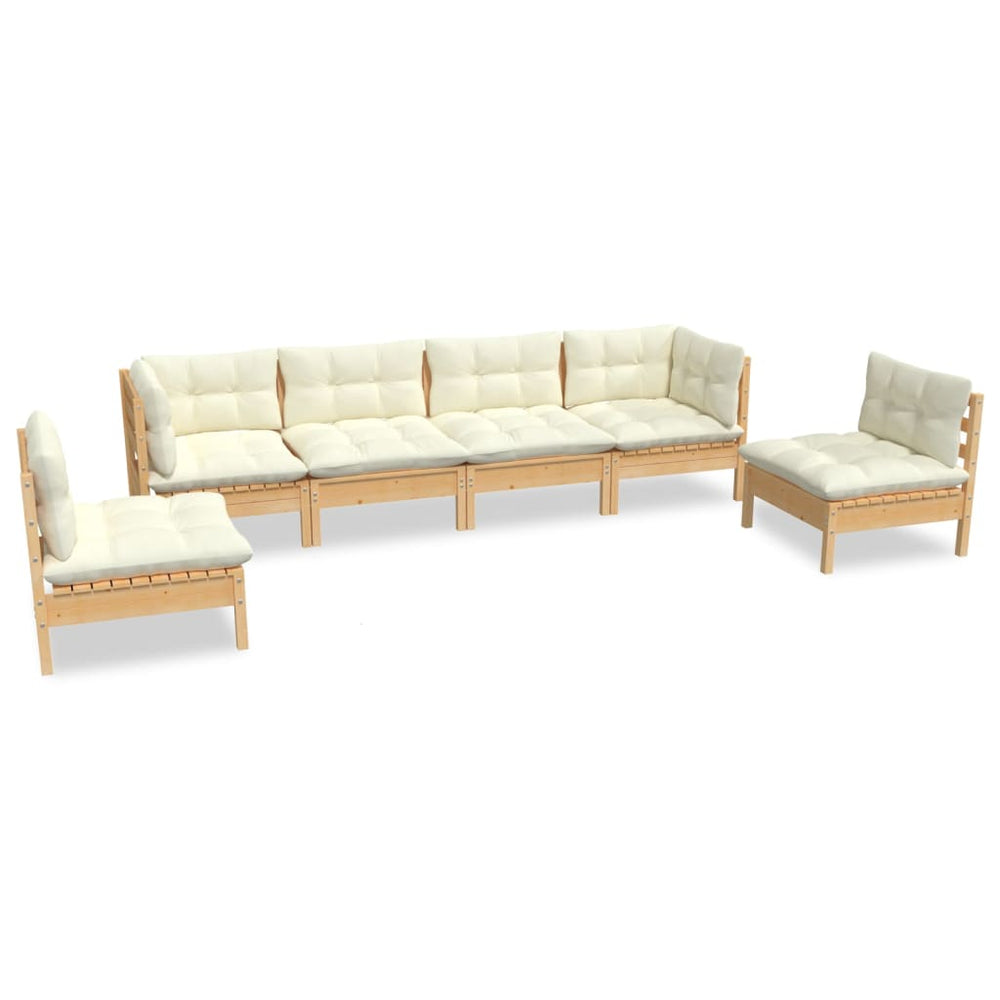 Set Mobilier Grădină Cu Perne Crem, 6 Piese, Lemn Masiv De Pin