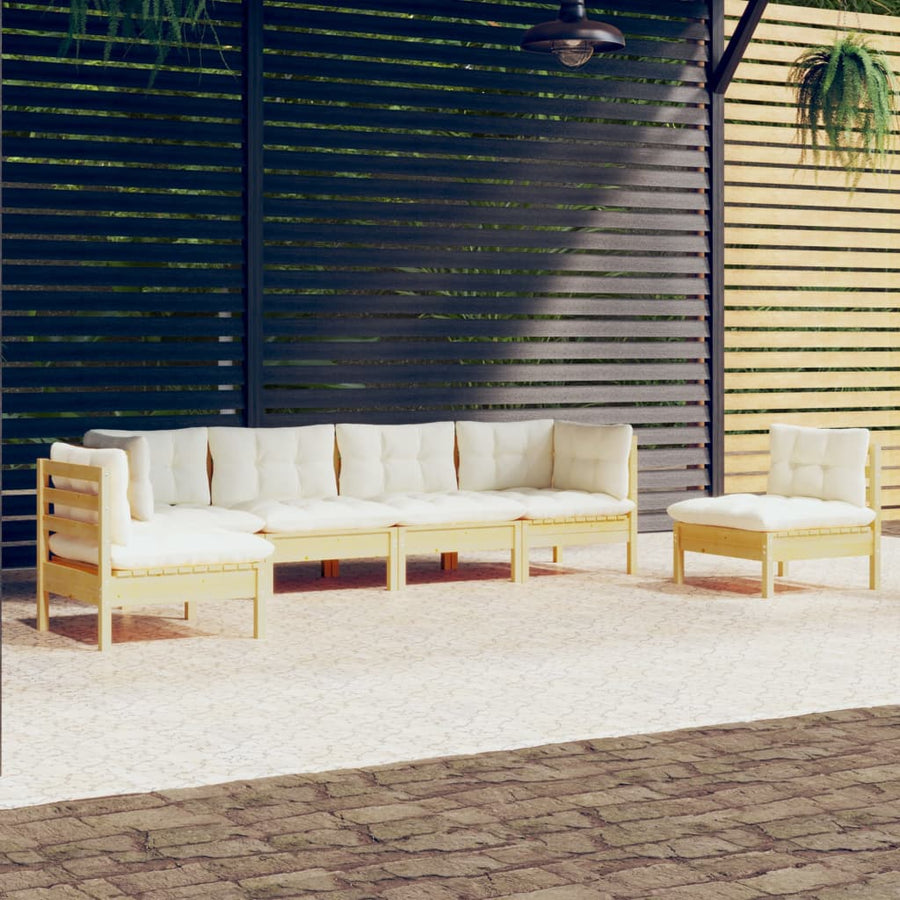 Set Mobilier Grădină Cu Perne Crem, 6 Piese, Lemn Masiv De Pin