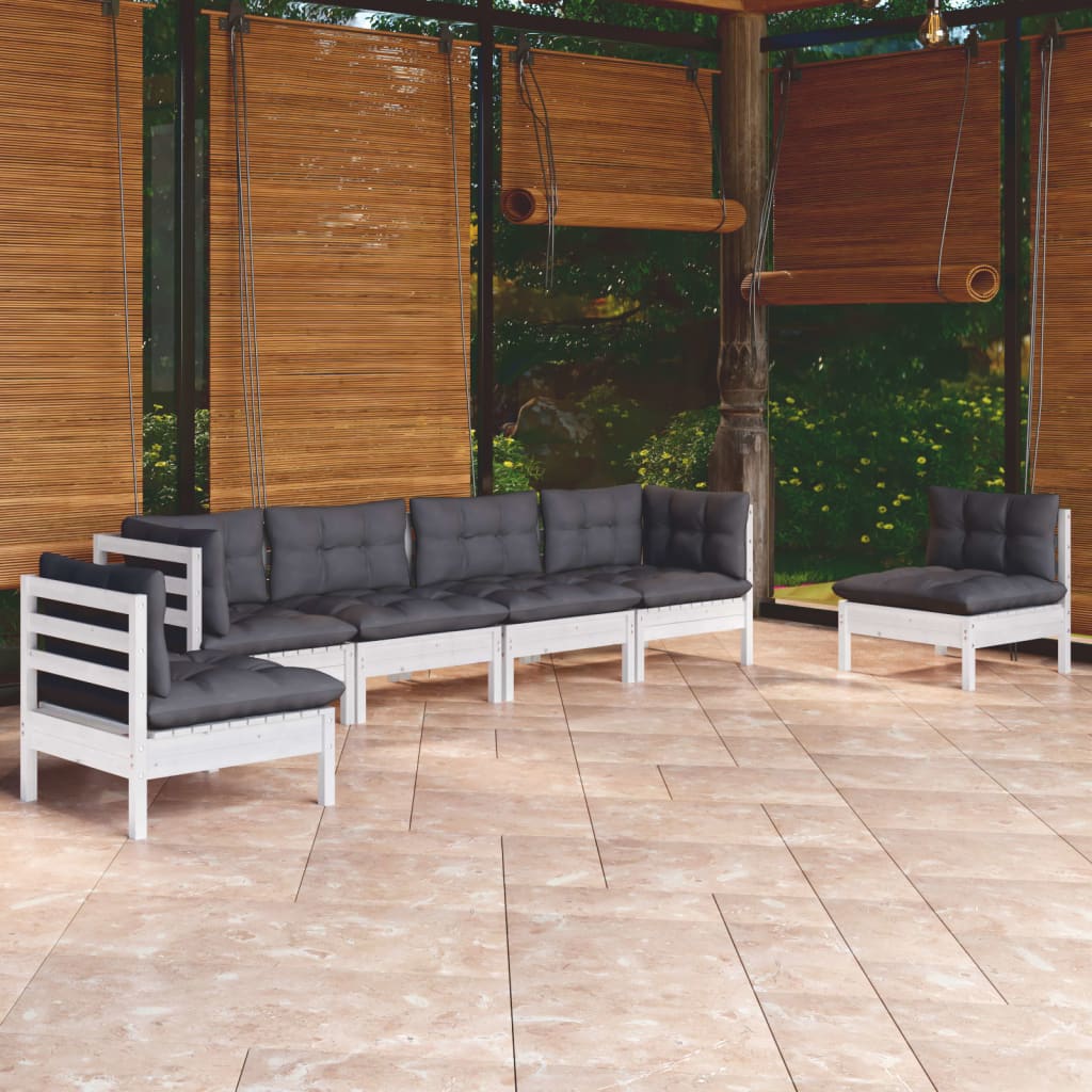 Set Mobilier Grădină Cu Perne Crem, 6 Piese, Lemn Masiv De Pin