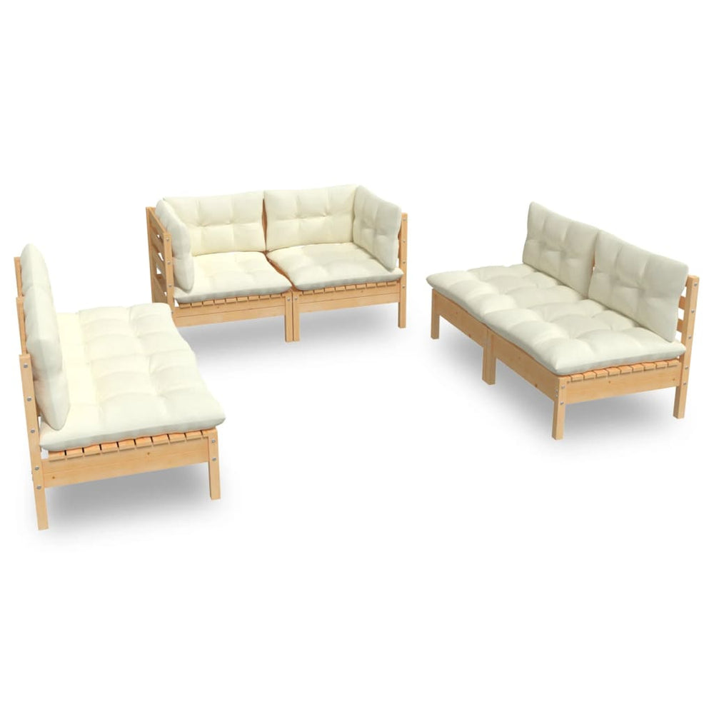 Set Mobilier Grădină Cu Perne Crem, 6 Piese, Lemn Masiv De Pin