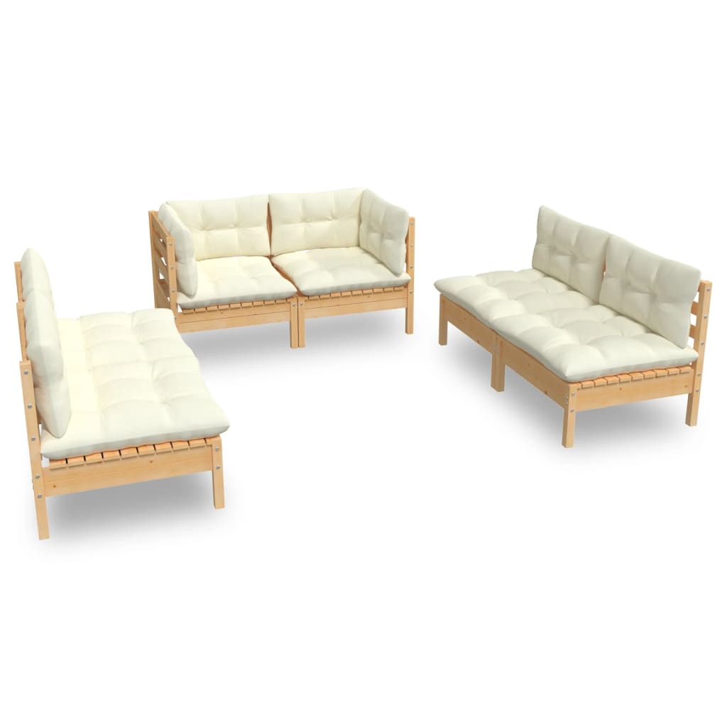 Set Mobilier Grădină Cu Perne Crem, 6 Piese, Lemn Masiv De Pin