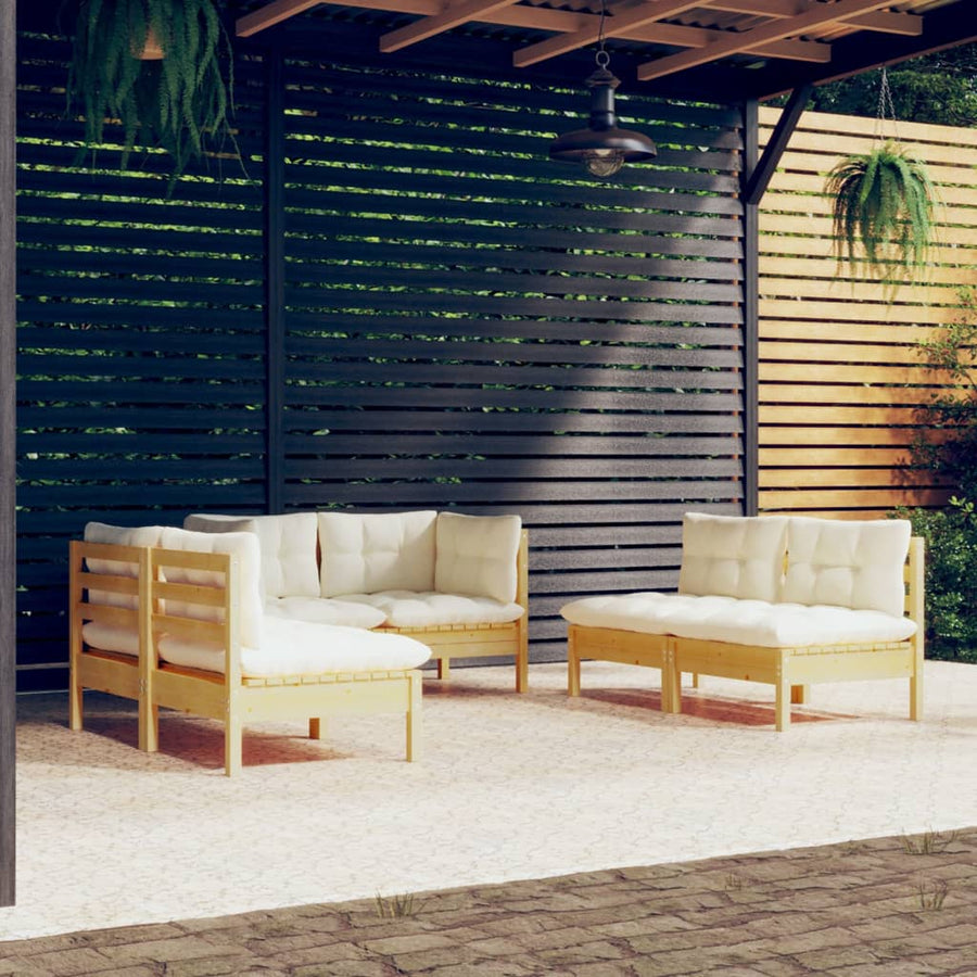 Set Mobilier Grădină Cu Perne Crem, 6 Piese, Lemn Masiv De Pin