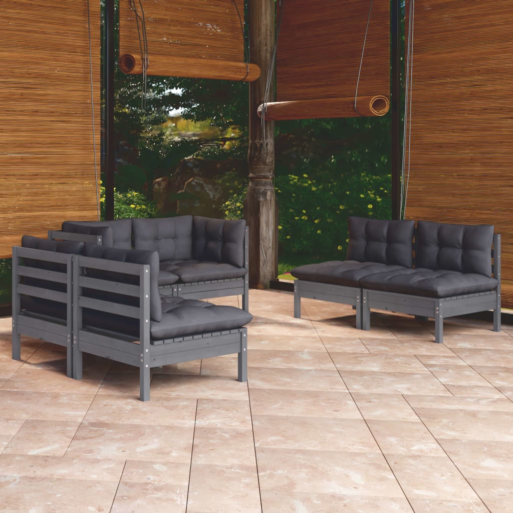 Set Mobilier Grădină Cu Perne Crem, 6 Piese, Lemn Masiv De Pin