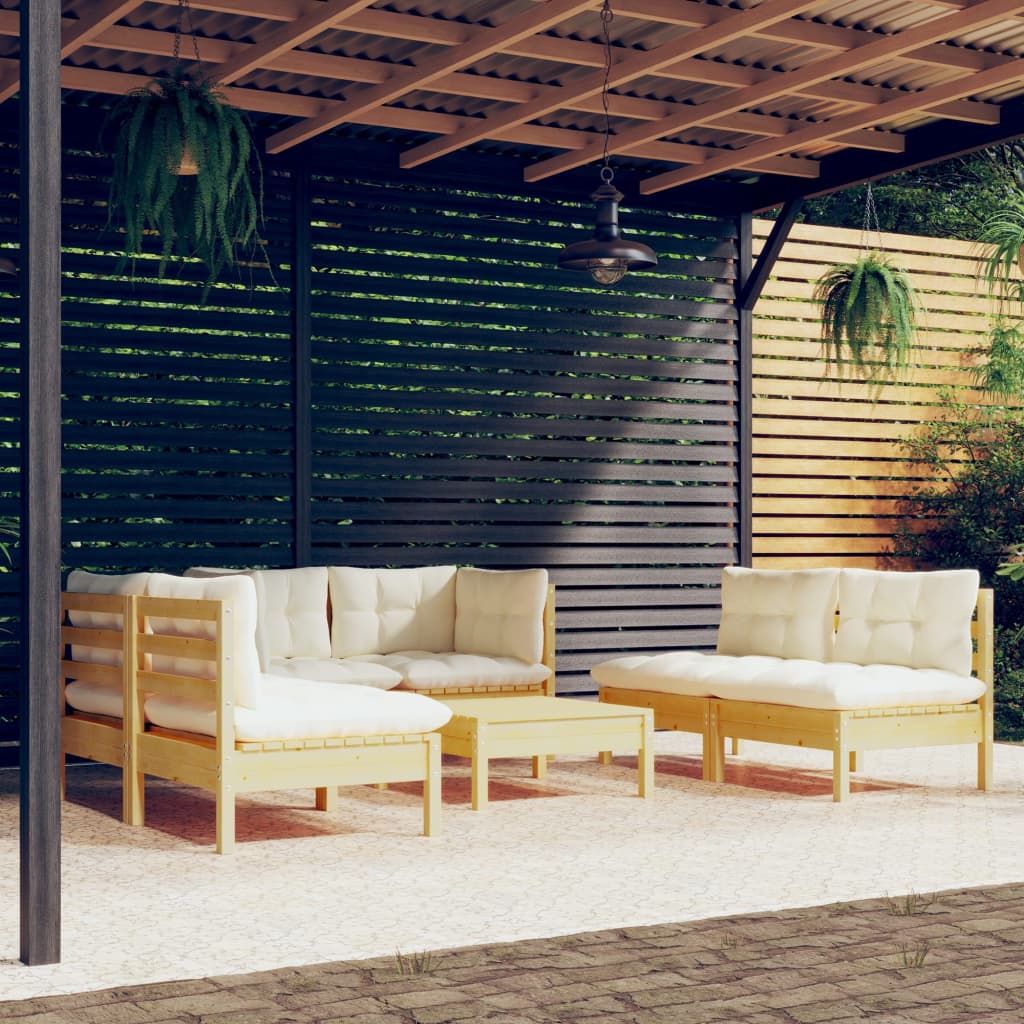 Set Mobilier Grădină Cu Perne, 7 Piese, Lemn Masiv De Pin