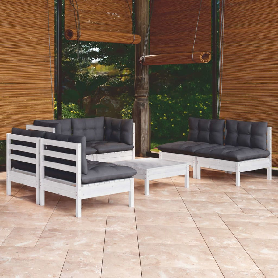 Set Mobilier Grădină Cu Perne, 7 Piese, Lemn Masiv De Pin