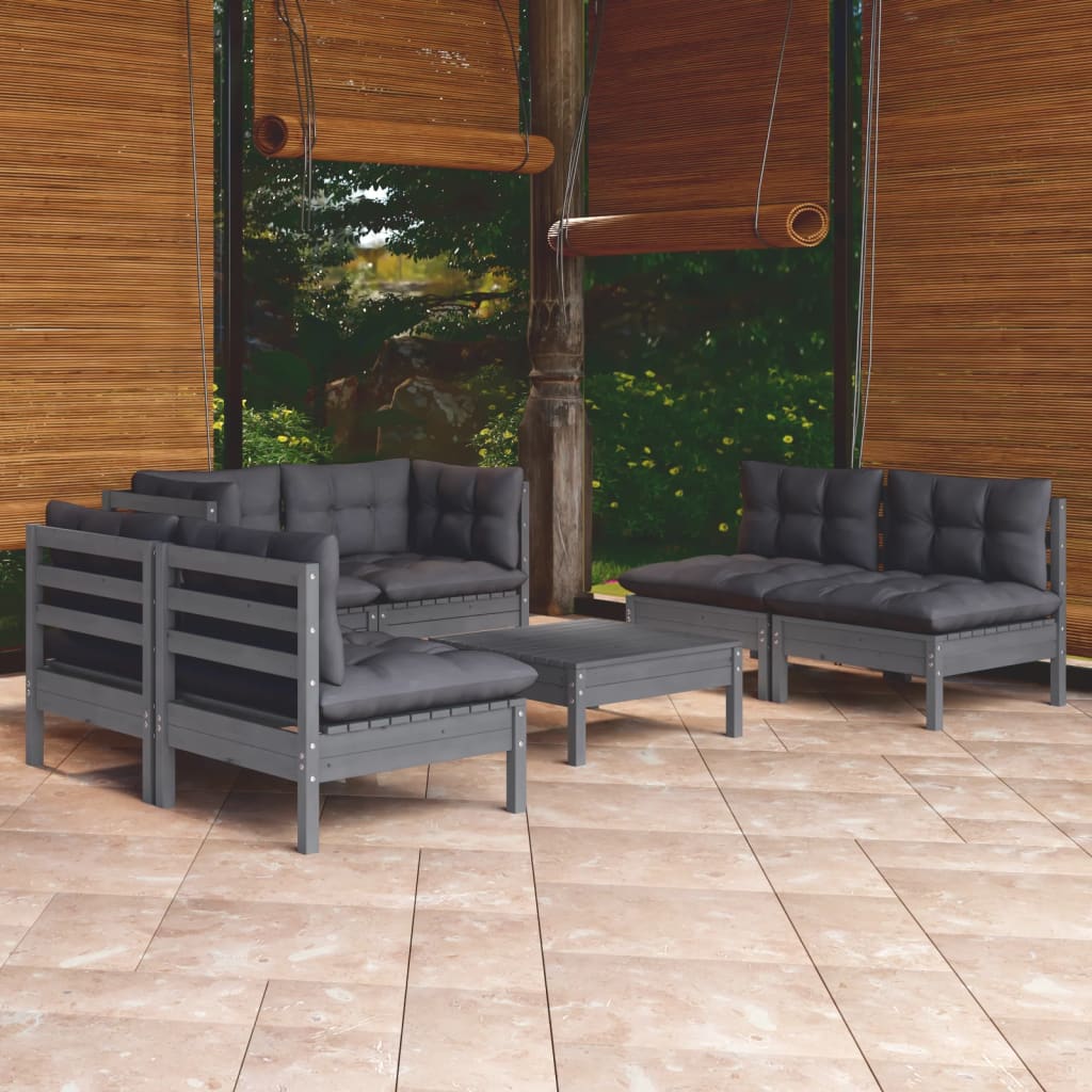 Set Mobilier Grădină Cu Perne, 7 Piese, Lemn Masiv De Pin