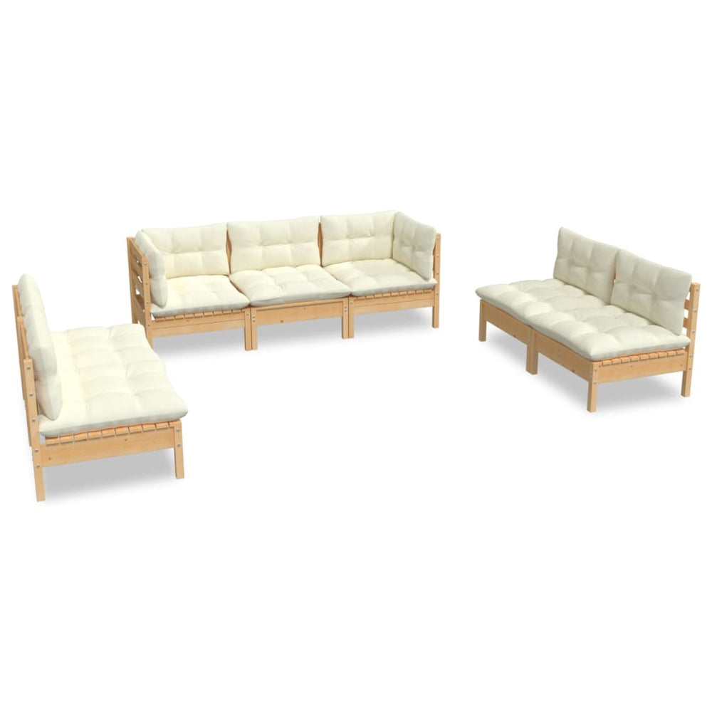 Set Mobilier Grădină Cu Perne Crem, 7 Piese, Lemn Masiv De Pin