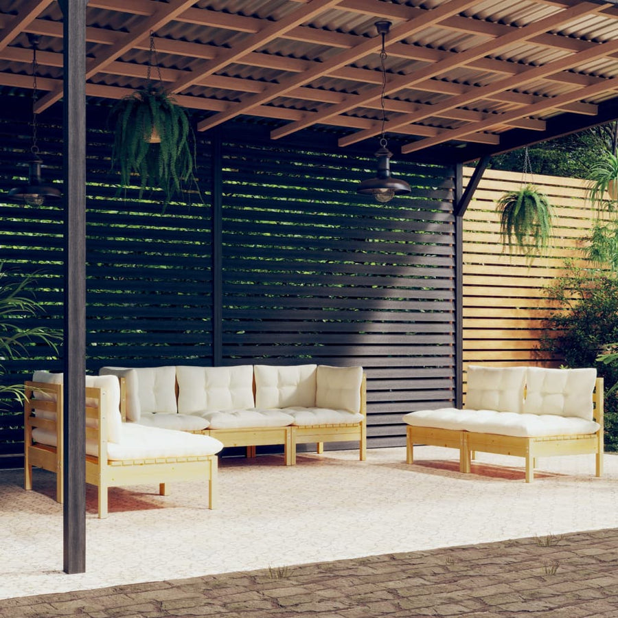 Set Mobilier Grădină Cu Perne Crem, 7 Piese, Lemn Masiv De Pin