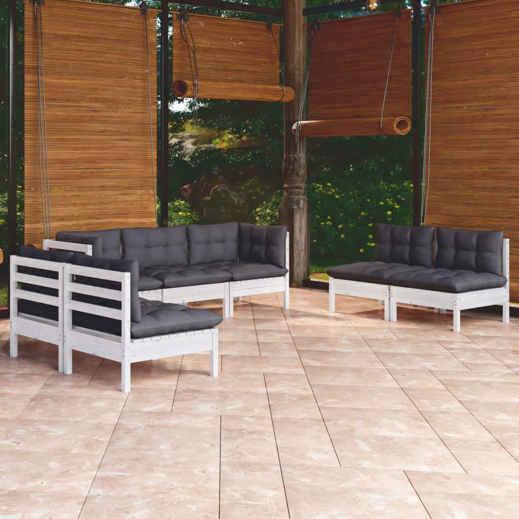 Set Mobilier Grădină Cu Perne Crem, 7 Piese, Lemn Masiv De Pin