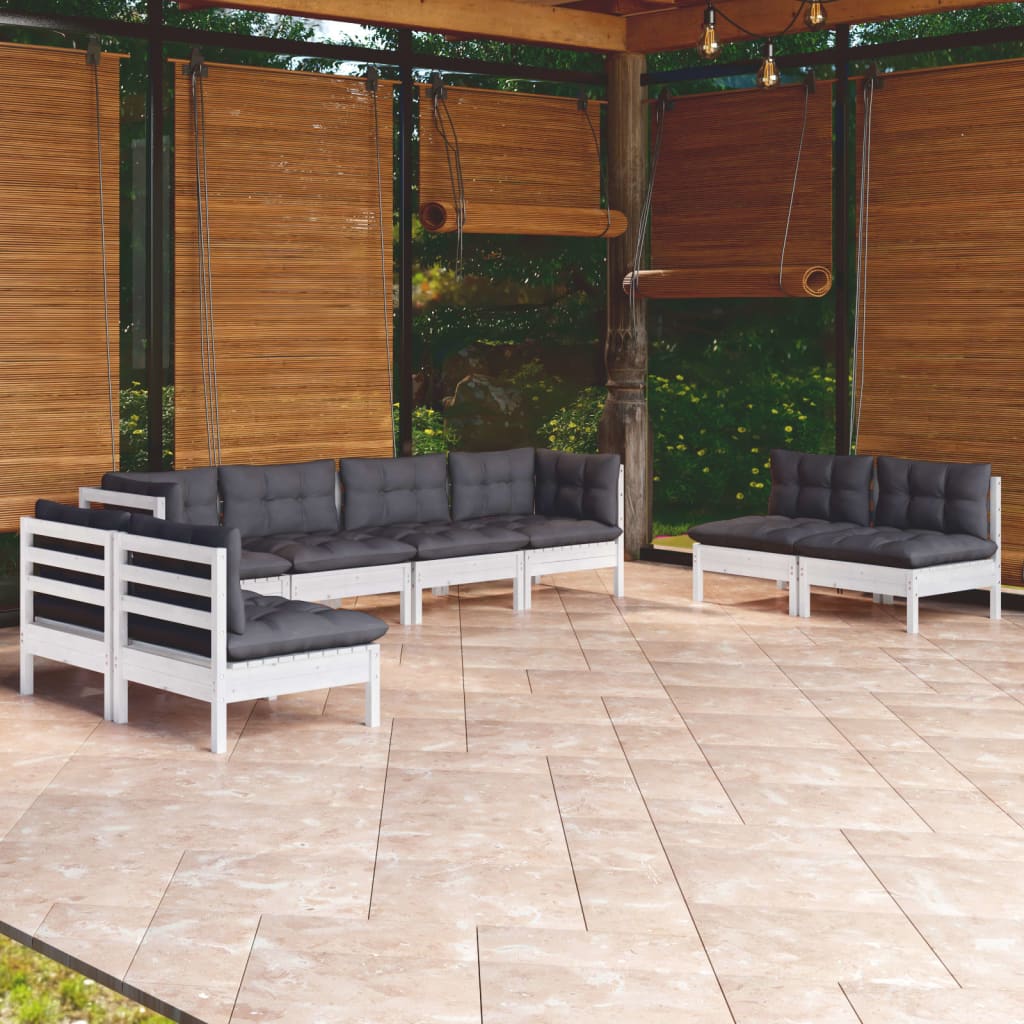 Set Mobilier De Grădină Cu Perne, 8 Piese, Lemn Masiv De Pin
