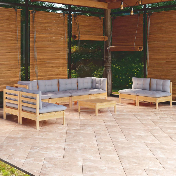 Set Mobilier De Grădină Cu Perne, 9 Piese, Lemn Masiv De Pin