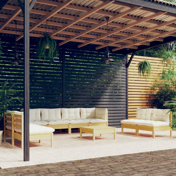 Set Mobilier De Grădină Cu Perne, 9 Piese, Lemn Masiv De Pin
