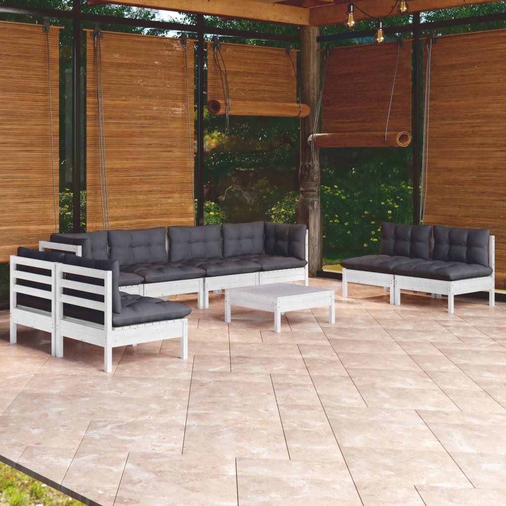 Set Mobilier De Grădină Cu Perne, 9 Piese, Lemn Masiv De Pin