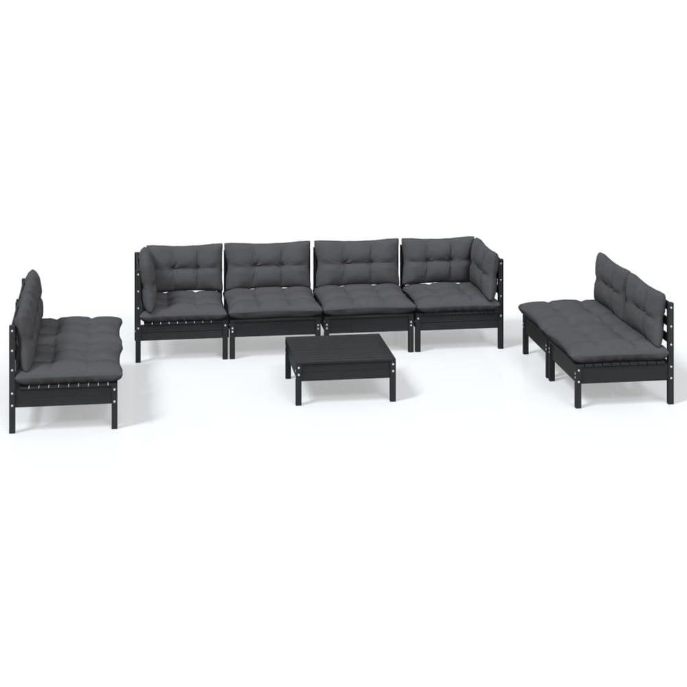 Set Mobilier De Grădină Cu Perne, 9 Piese, Lemn Masiv De Pin