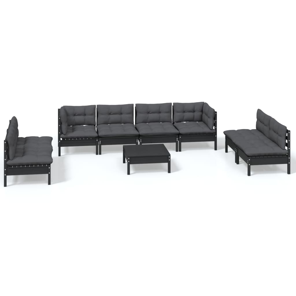 Set Mobilier De Grădină Cu Perne, 9 Piese, Lemn Masiv De Pin