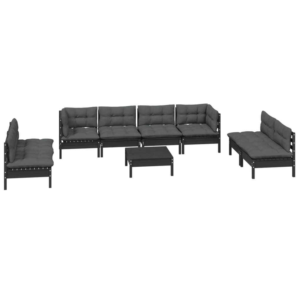 Set Mobilier De Grădină Cu Perne, 9 Piese, Lemn Masiv De Pin
