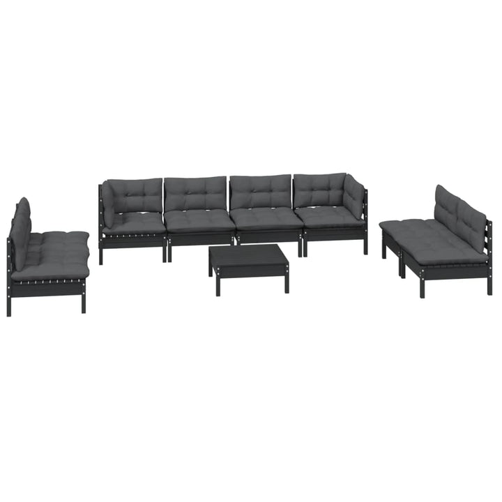 Set Mobilier De Grădină Cu Perne, 9 Piese, Lemn Masiv De Pin