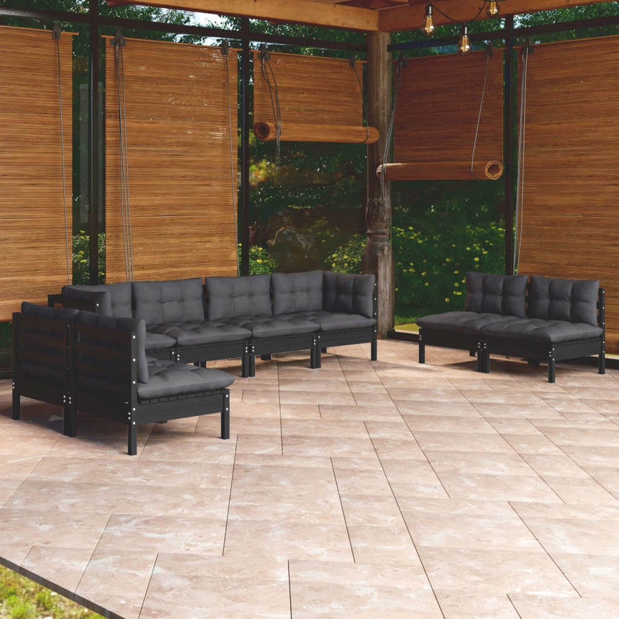 Set Mobilier De Grădină Cu Perne, 9 Piese, Lemn Masiv De Pin