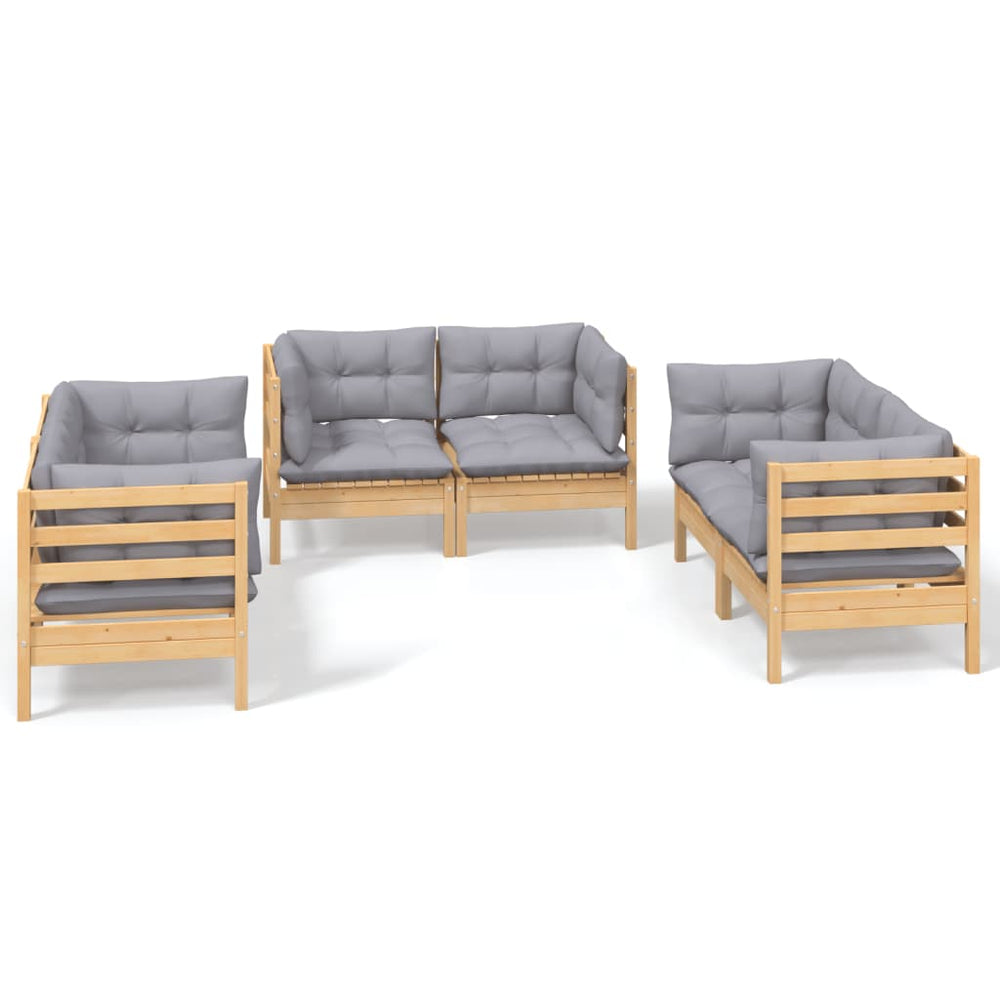 Set Mobilier Grădină Cu Perne Gri, 6 Piese, Lemn De Pin