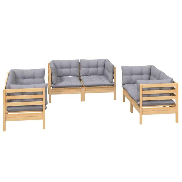Set Mobilier Grădină Cu Perne Gri, 6 Piese, Lemn De Pin
