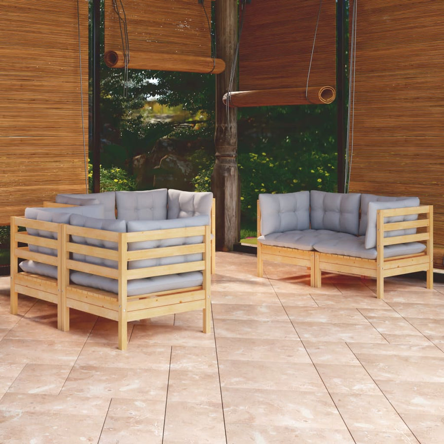 Set Mobilier Grădină Cu Perne Gri, 6 Piese, Lemn De Pin