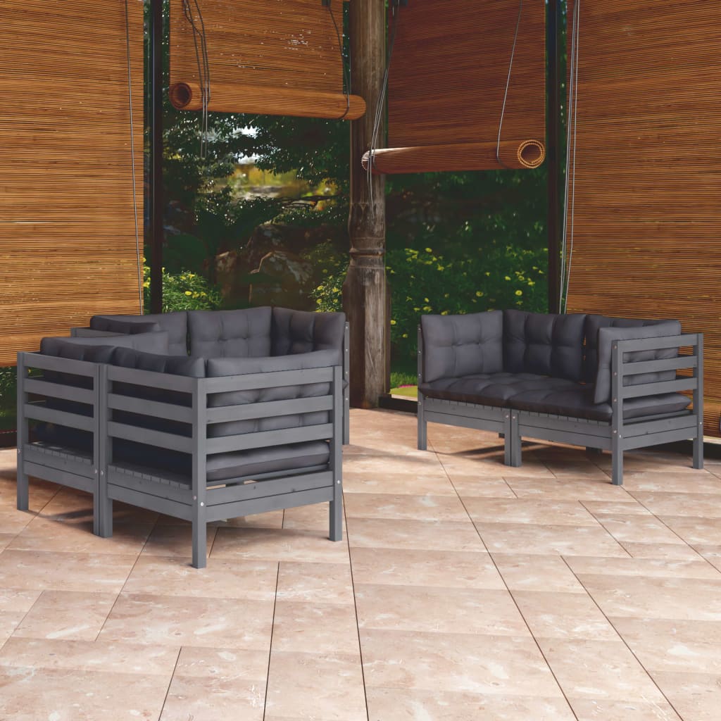 Set Mobilier Grădină Cu Perne Gri, 6 Piese, Lemn De Pin