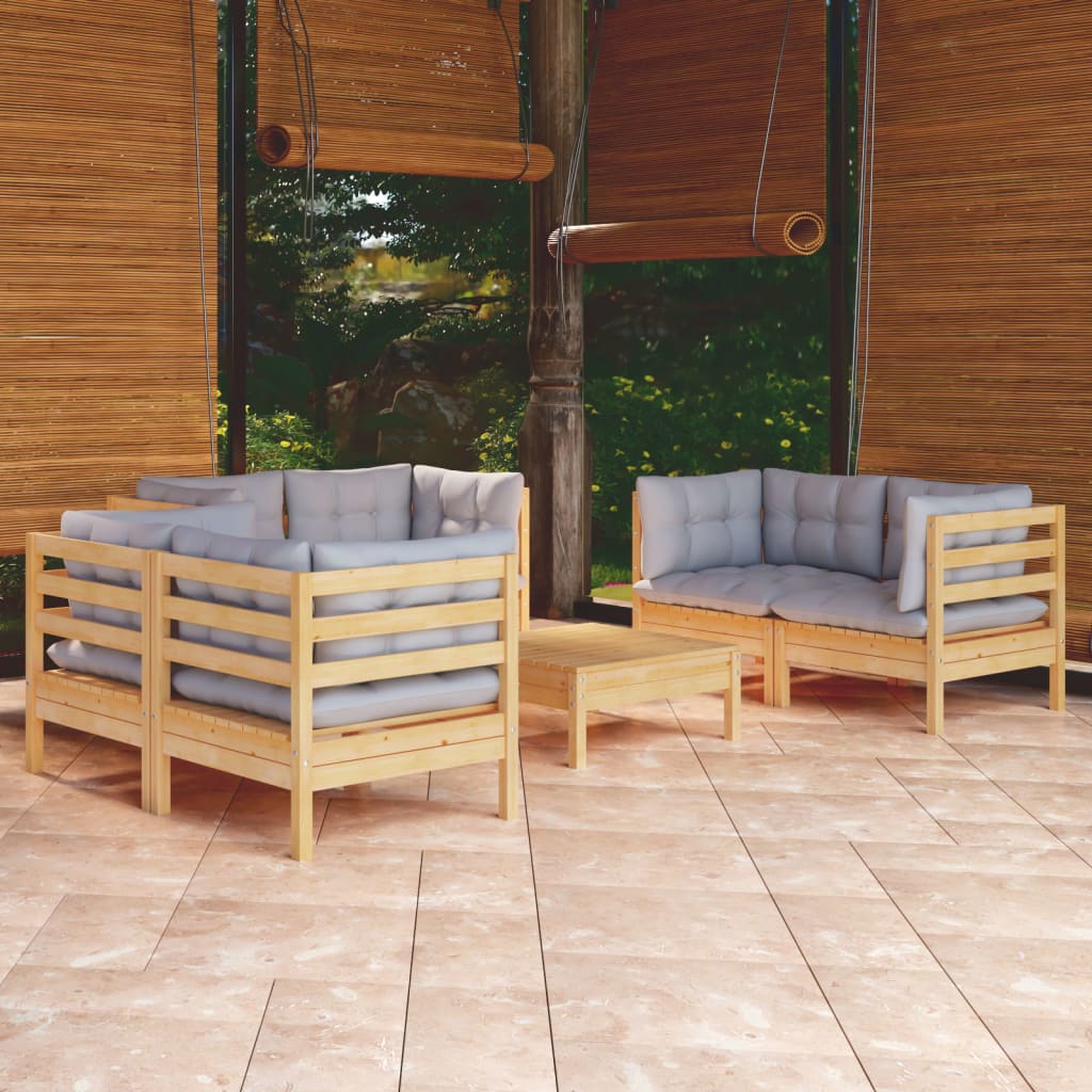 Set Mobilier Grădină Cu Perne, 7 Piese, Lemn Masiv De Pin