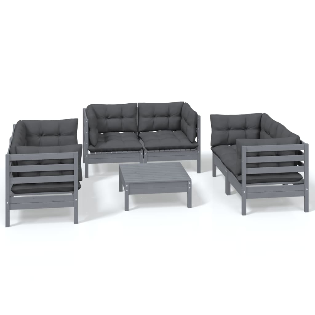 Set Mobilier Grădină Cu Perne, 7 Piese, Lemn Masiv De Pin