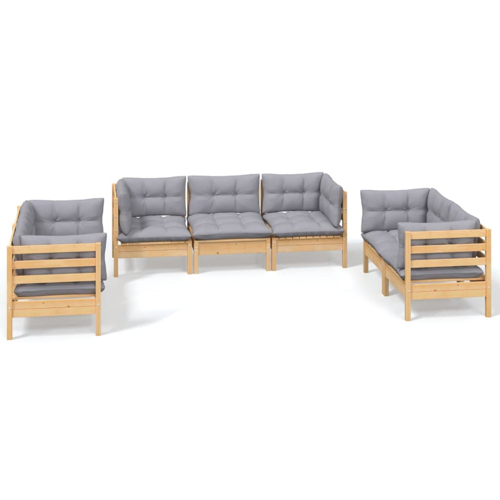 Set Mobilier Grădină Cu Perne Gri, 7 Piese, Lemn Masiv De Pin