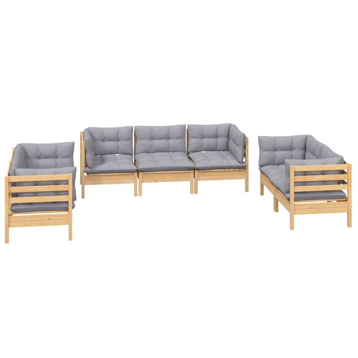 Set Mobilier Grădină Cu Perne Gri, 7 Piese, Lemn Masiv De Pin