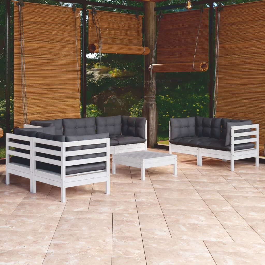 Set Mobilier Grădină Cu Perne Crem, 8 Piese, Lemn Masiv De Pin