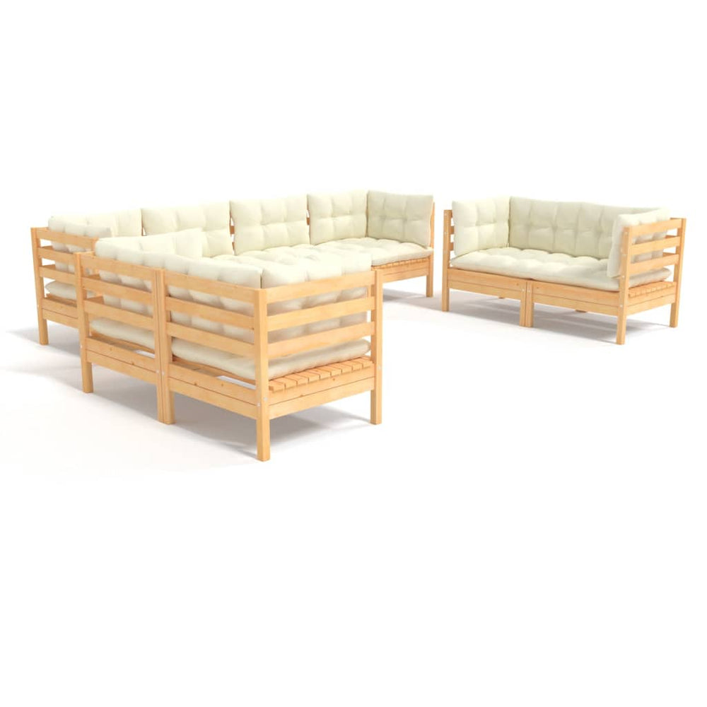 Set Mobilier Grădină Cu Perne Crem, 8 Piese, Lemn Masiv De Pin